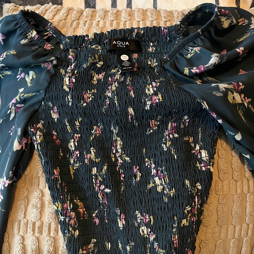 Aqua Forest Green Floral Blouse